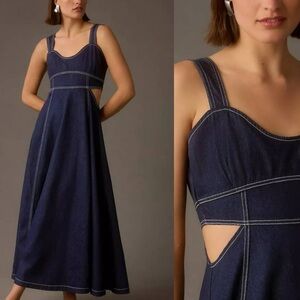 Anthropologie x Aureta Studios Cut Out Denim Midi Dress NWT Sz XS